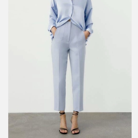 ZARA Blue High Waisted Trousers Pants - Picture 2 of 6